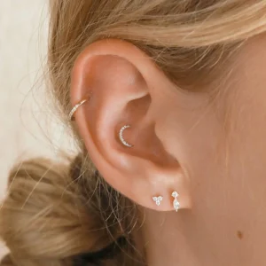 Solid Gold Topaz Moon Piercing Stud