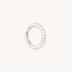 Solid White Gold Crystal Piercing Hoop