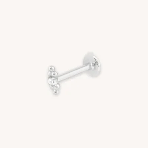 Solid White Gold Crystal Beaded Piercing Stud