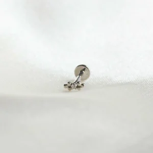 Solid White Gold Crystal Beaded Piercing Stud
