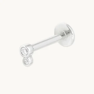 Solid White Gold Double Topaz Piercing Stud