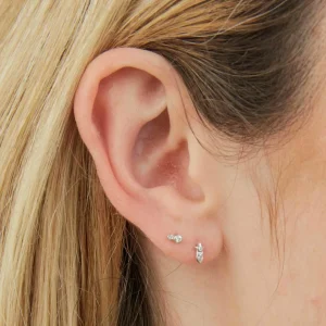 Solid White Gold Double Topaz Piercing Stud