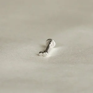 Solid White Gold Double Topaz Piercing Stud