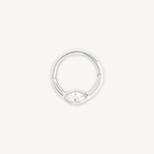 Solid White Gold Marquise Daith Hoop
