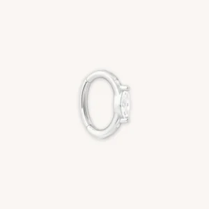 Solid White Gold Marquise Rook Hoop