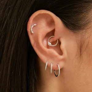 Solid White Gold Marquise Daith Hoop