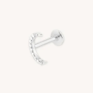 Solid White Gold Topaz Moon Piercing Stud
