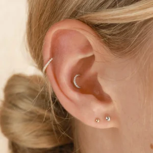 Solid White Gold Topaz Moon Piercing Stud