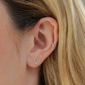 Solid White Gold Topaz Moon Piercing Stud