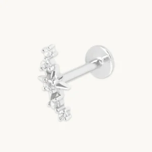 Star Curved Piercing Stud in Solid White Gold