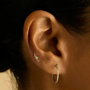 Star Curved Piercing Stud in Solid White Gold
