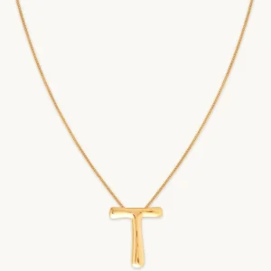 T Initial Bold Pendant Necklace in Gold