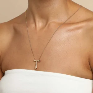 T Initial Bold Pendant Necklace in Gold