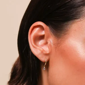 Teardrop Charm Piercing Hoop in Solid Gold