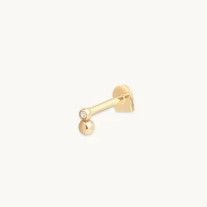 Topaz Beaded Double Piercing Stud in Solid Gold