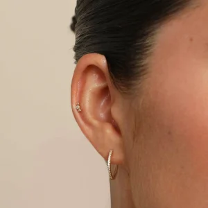 Topaz Beaded Triple Piercing Stud in Solid Gold