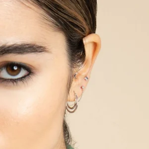 Topaz Chain Stud Earrings in Solid White Gold