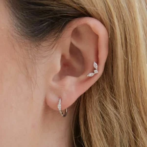 Topaz Marquise Fan Piercing Stud 6mm in Solid White Gold