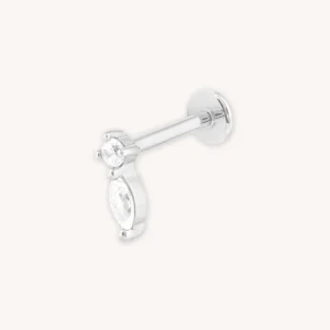 Topaz Teardrop Piercing Stud in Solid White Gold