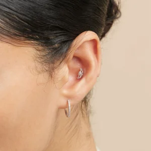 Topaz Triple Pear Cluster Piercing Stud in Solid White Gold