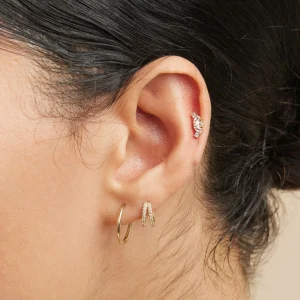 Topaz Triple Pear Cluster Piercing Stud in Solid Gold