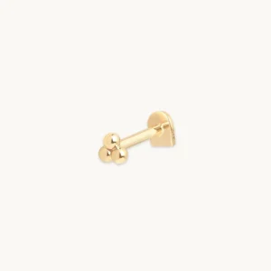 Triple Beaded Piercing Stud in Solid Gold