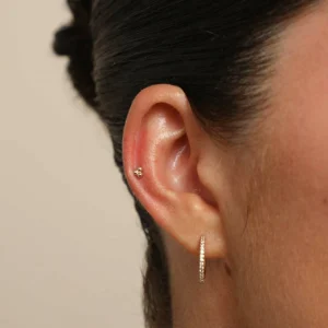 Triple Beaded Piercing Stud in Solid Gold