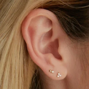 Triple Topaz Piercing Stud 6mm in Solid Gold