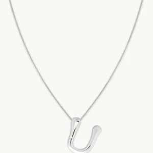 U Initial Bold Pendant Necklace in Silver