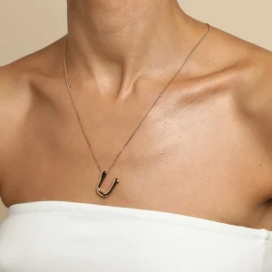 U Initial Bold Pendant Necklace in Gold