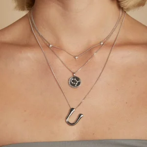 U Initial Bold Pendant Necklace in Silver