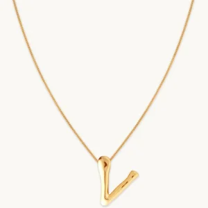 V Initial Bold Pendant Necklace in Gold