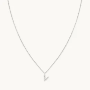 V Initial Pavé Pendant Necklace in Silver