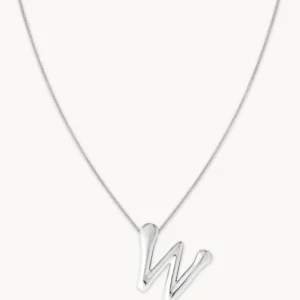 W Initial Bold Pendant Necklace in Silver