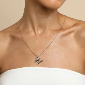 W Initial Bold Pendant Necklace in Gold