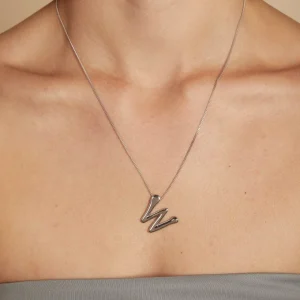 W Initial Bold Pendant Necklace in Silver