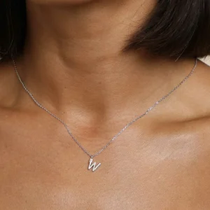 W Initial Pavé Pendant Necklace in Silver