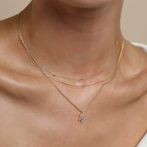 W Initial Pavé Pendant Necklace in Gold