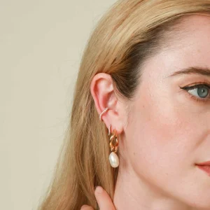 Wave Crystal Ear Cuff in Gold