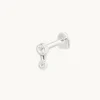 White Topaz Bezel Charm Piercing Stud in Solid White Gold