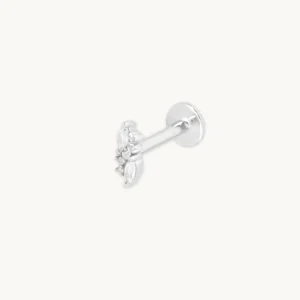 White Topaz Cluster Piercing Stud in Solid White Gold
