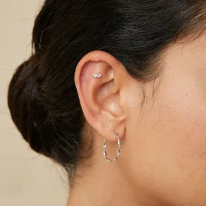 White Topaz Cluster Piercing Stud in Solid White Gold
