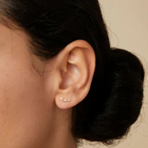 White Topaz Curved Studs in Solid Gold