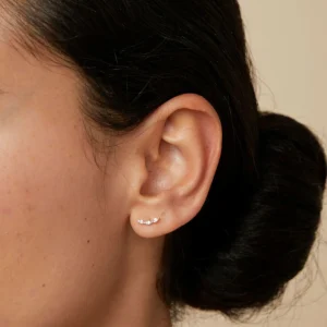 White Topaz Curved Studs in Solid White Gold