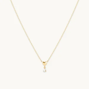 White Topaz Heart Pendant Necklace in Solid Gold