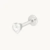 White Topaz Heart Piercing Stud in Solid White Gold