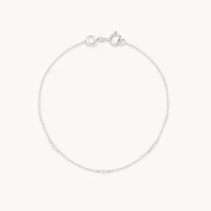 White Topaz Marquise Charm Bracelet in Solid White Gold