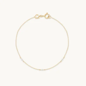 White Topaz Marquise Charm Bracelet in Solid Gold