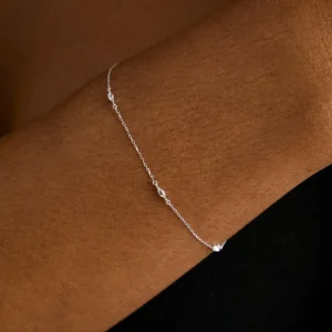 White Topaz Marquise Charm Bracelet in Solid White Gold