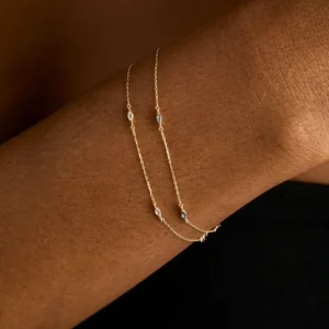 White Topaz Marquise Charm Bracelet in Solid Gold